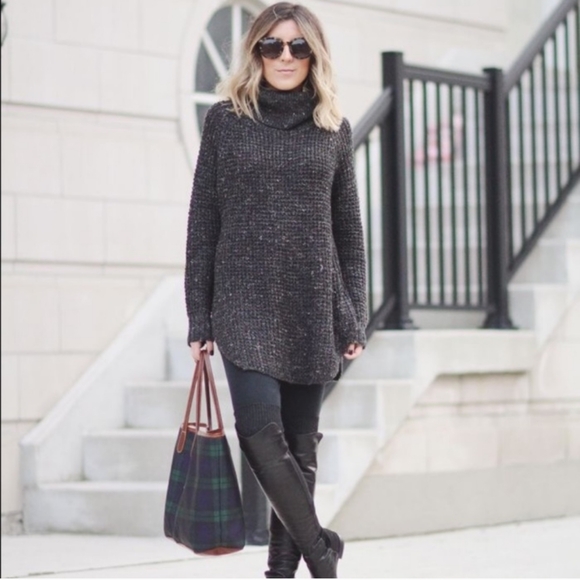 Free People Rare Dylan Chunky Marled Knit Cowlneck Turtleneck Sweater Dress - Picture 14 of 16